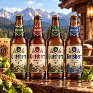 Vier Flaschen Gutsherr Helles, Weissbier und Pils