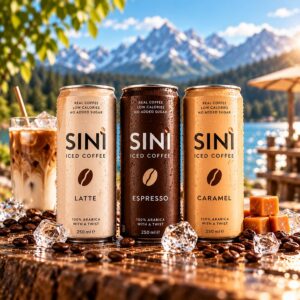 Drei Dosen SINI Iced Coffee in Latte, Espresso und Caramel