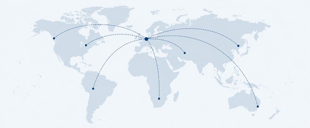 World map showing established markets and target markets